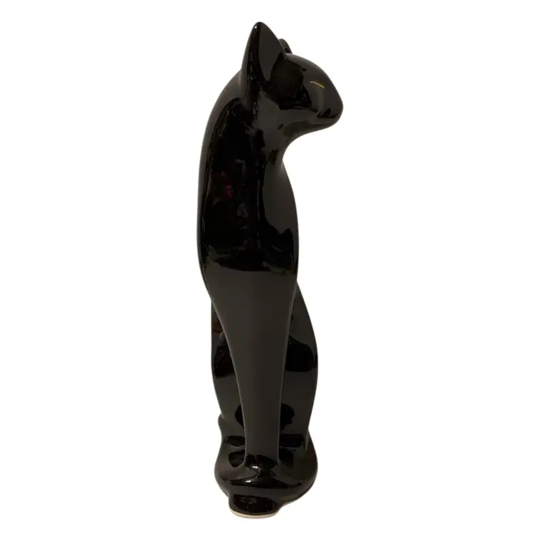 VTG MCM Maddux USA Calif Ceramic 12.5” Long Leg Black Cat Figurine Yellow Eyes
