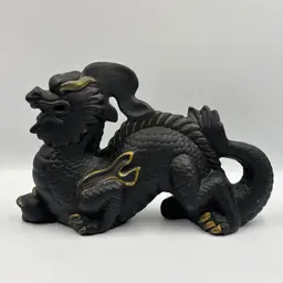 Black & Gold Ceramic Dragon Incense Holder 6”x9”