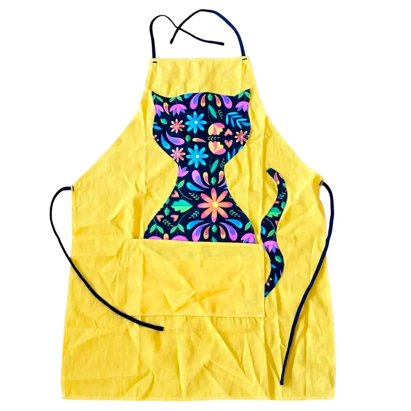 Groovy Yellow MCM Cat Apron Handmade