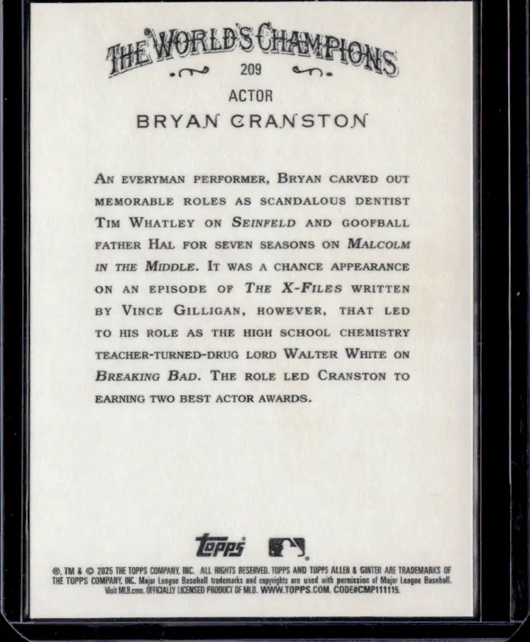 Bryan Cranston 2025 Topps Allen & Ginter Card