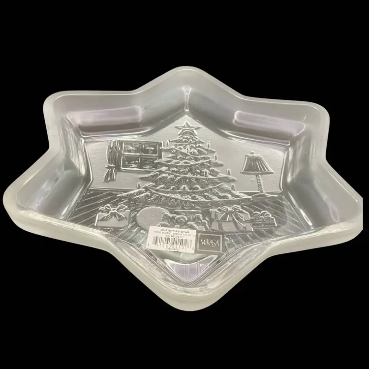 Mikasa Christmas Tree Serving Tray Frosted and Clear Star Glass Sweets Dish