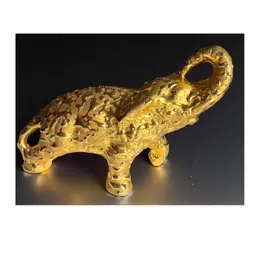 MCM “Weeping Gold” 22k Gold Decorated Ceramic Trunk Up Elephant Figure - 5.5” X 4.5”