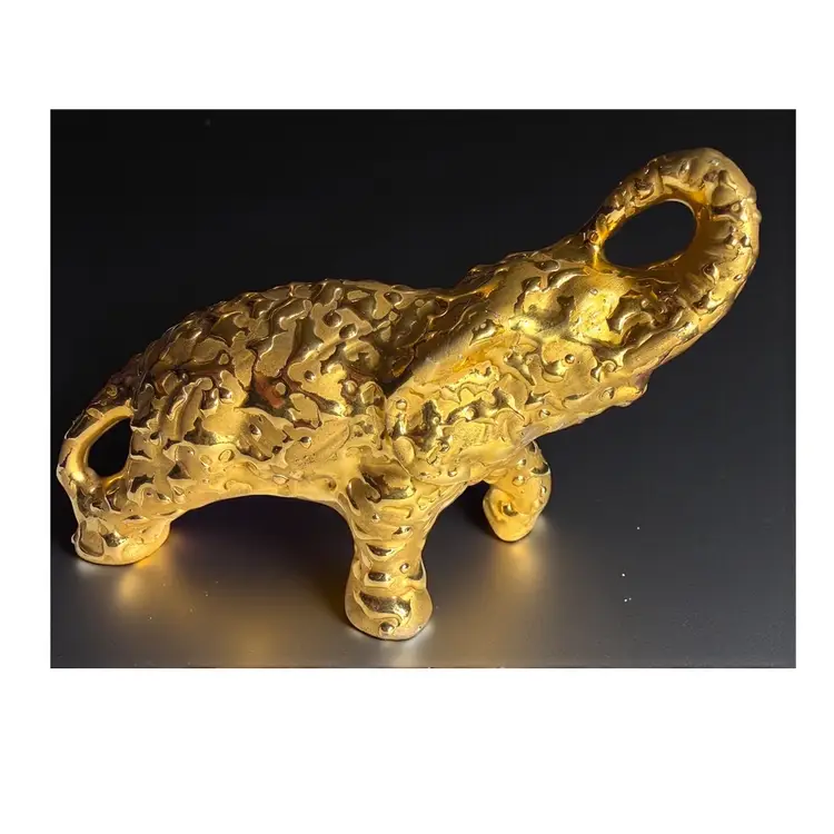 MCM “Weeping Gold” 22k Gold Decorated Ceramic Trunk Up Elephant Figure - 5.5” X 4.5”