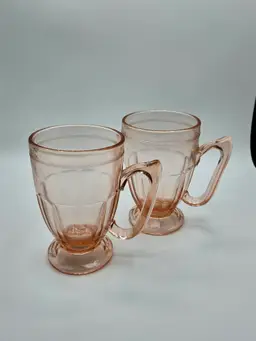 2 Pink Imperial Chesterfield 5.5"H Depression Glass Soda Fountain Mugs