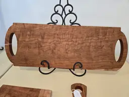Large Curly Cherry Wood Serving Tray with Handles