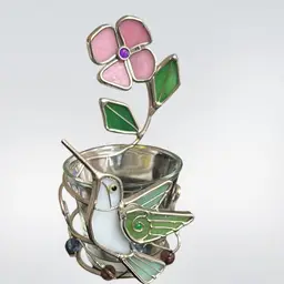 Hummingbird Stained Glass Votive Holder