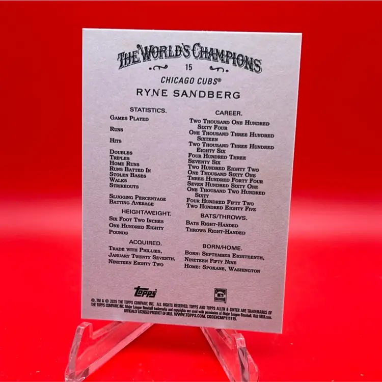 Ryne Sandberg 2025 Topps Allen & Ginter Foil Filagree