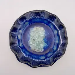 Fused glass and pottery trinket dish