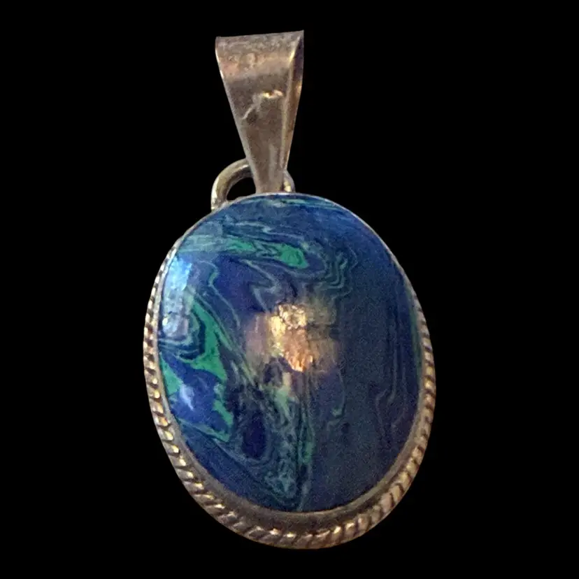 Sterling Silver Mexico Calsilica Gem Stone Pendant 1.75”