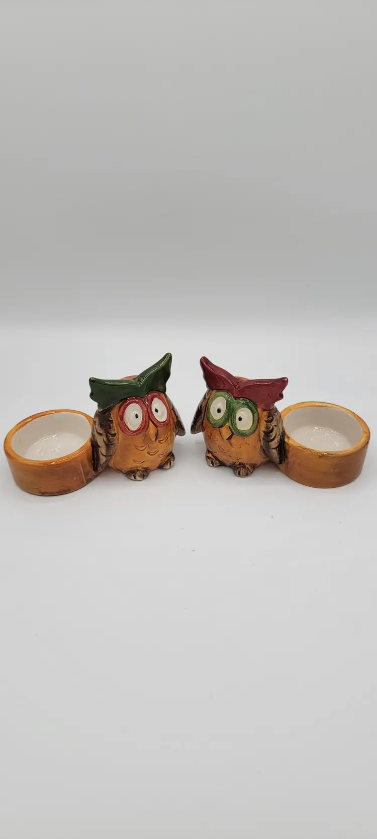 Cute Set of 2 Small Owl Ceramic Votive Light Candle Holder.