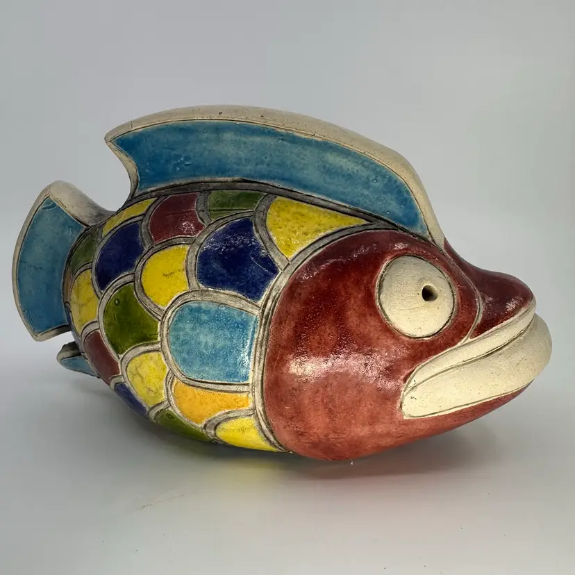 Raku Pottery Colorful Fish 8”