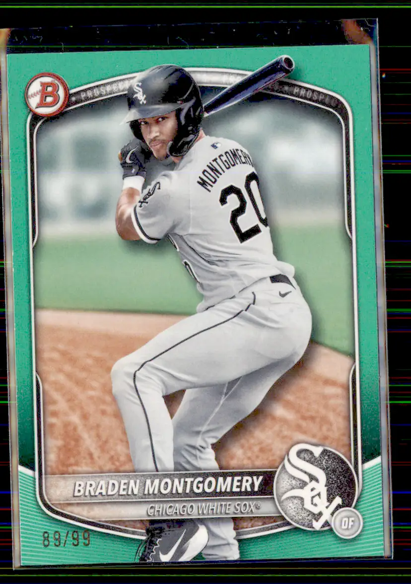 Braden Montgomery #/99 2025 Bowman Green Border Prospects #BP-132 - Chicago White Sox - (153-343)
