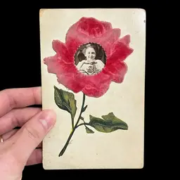 Antique Postcard 3D Velvet Rose Picture Holder Postcard, Velvet Rose Frame Postcard, Antique Ephemera