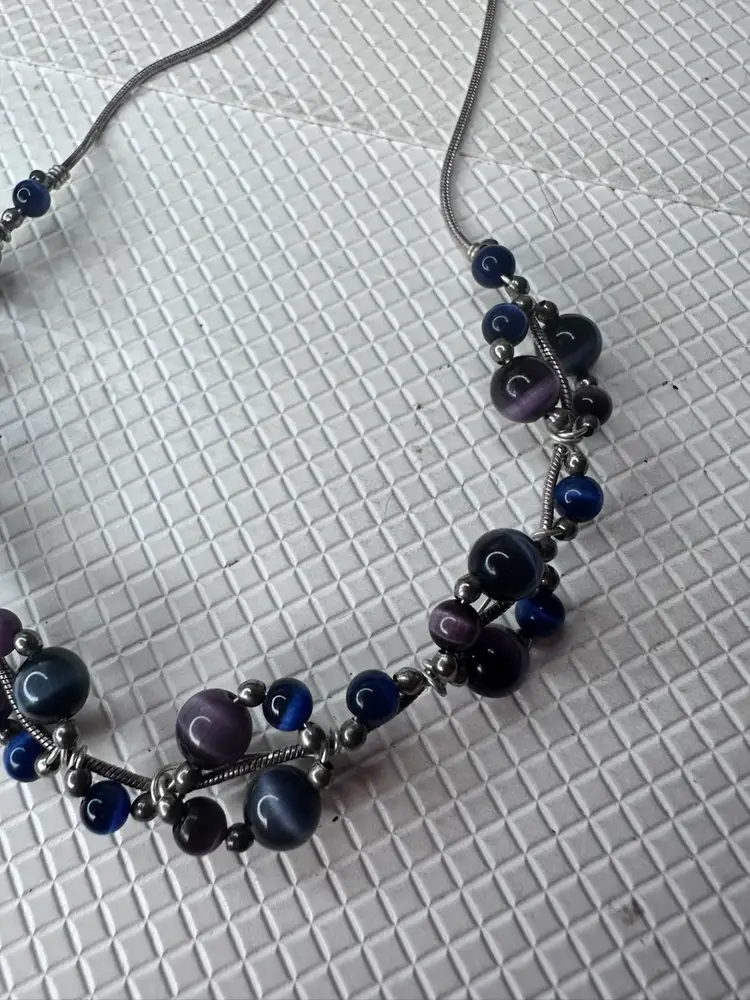 7” sterling silver italy necklace With Cat Eyes Gems