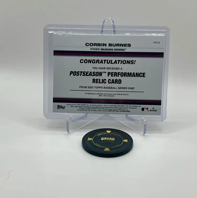 Corbin Burnes 2021 Postseason Performance Game Used Relic /99