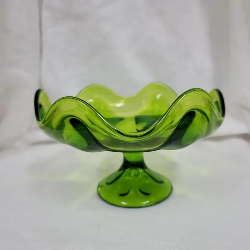 MCM Viking Epic Green Verde Glass Compote, As Is
