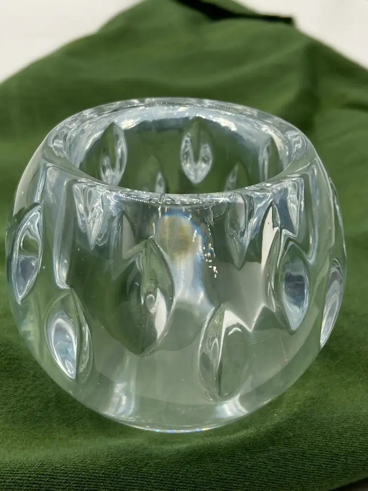 Vintage Heavy Glass Candleholder With Indent Pattern