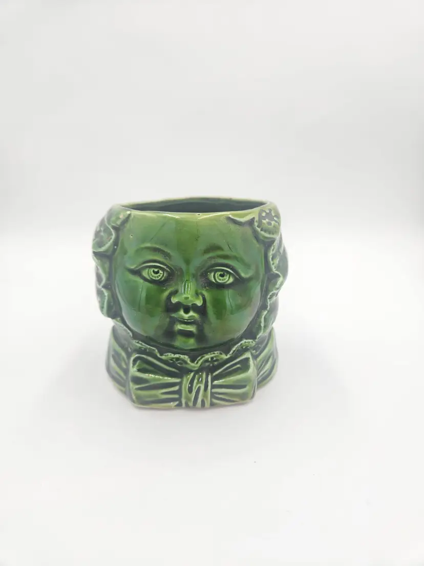 Two Faced Green Glazed Tobacco Humidor *missing lid*