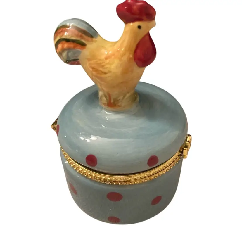 Ceramic Polka Dot Trinket Box With A Chicken On Top