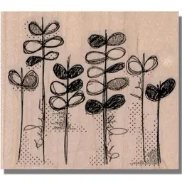 Doodle Flowers Art Rubber Stamp - Garden, Mixed Media, Craft Supply