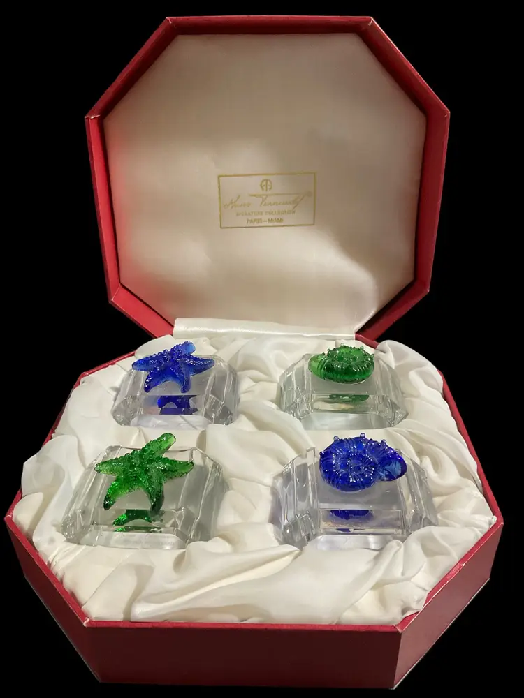 Hans Turnwald Art Glass 4 Seaside Napkin Rings.Signature Collection Original Box