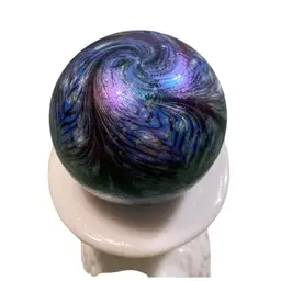 Robert Held Paperweight Iridescent Pulled Feather. Lots Of Wear And A Few Dings 3” Diameter