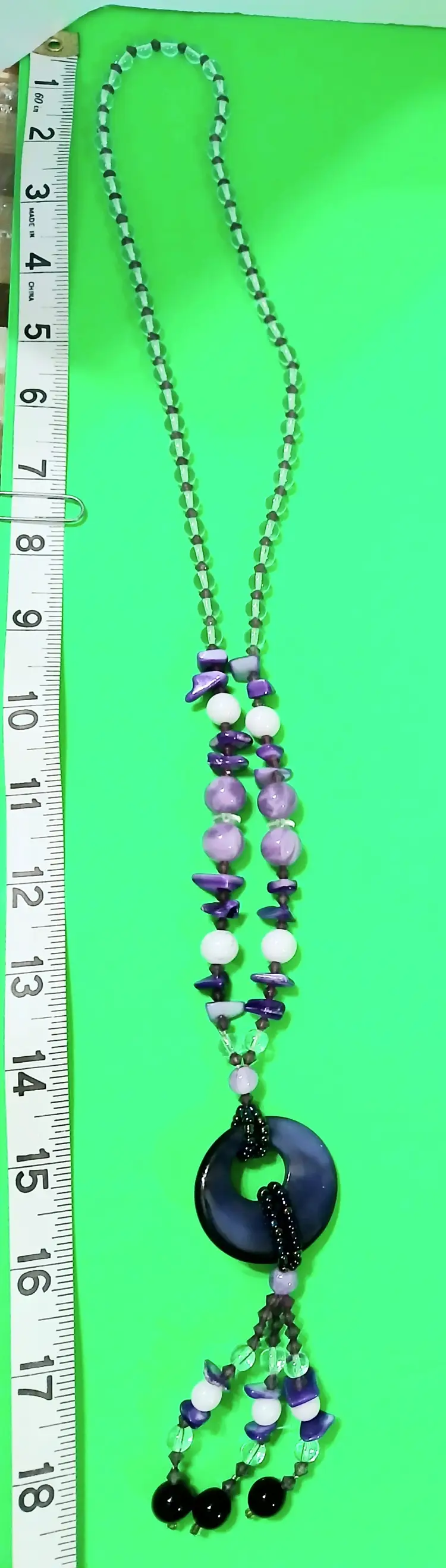 Circle Pendant Necklace with Purple Beads