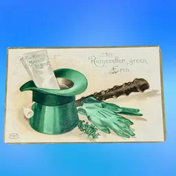 #12 Antique Clapsaddle (Unsigned) St. Patrick’s Day “Remember Green Erin” Green Hat Gloves Shamrocks Shillelagh Postcard
