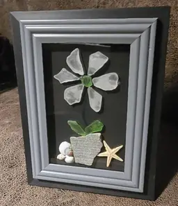 Authentic Sea Glass Art Flower with Shells/Starfish Handmade