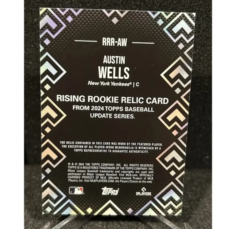 Austin Wells 2024 Topps Update Rising Rookie BLACK RELIC RC /199 #RRR-AW Yankees