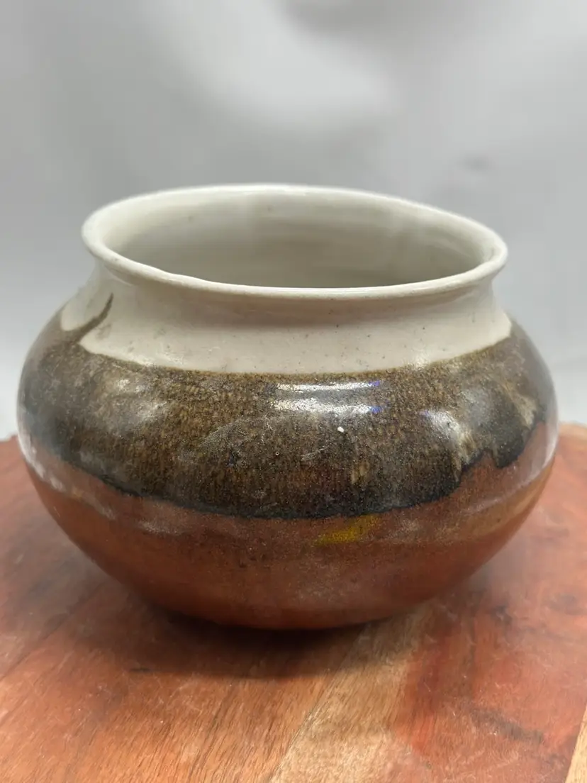 Beautiful Vintage Pottery Signed Bowl Planter Unique Glaze