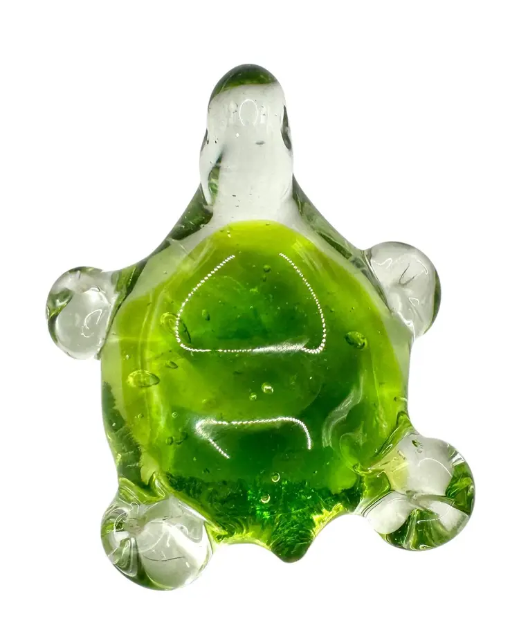 Art Glass Sea Turtle Figurine Paperweight Green Clear Ocean Nautical 2.75”