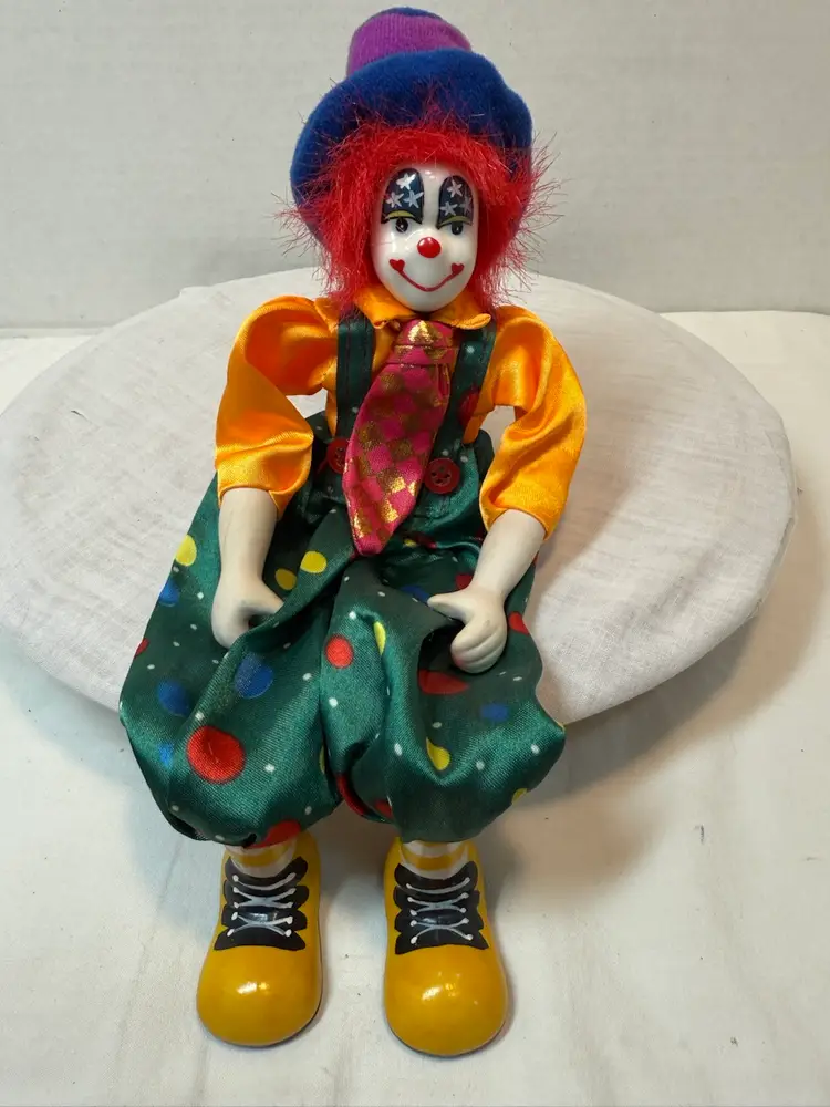 Vintage Ganz Shelf Sitting Porcelain And Clothe Clown