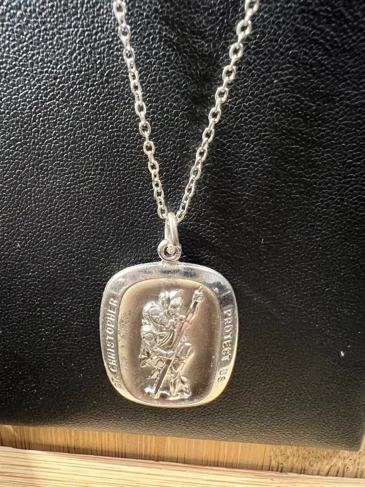 18” Sterling Silver Necklace With Vintage Sterling St. Christopher Pendant