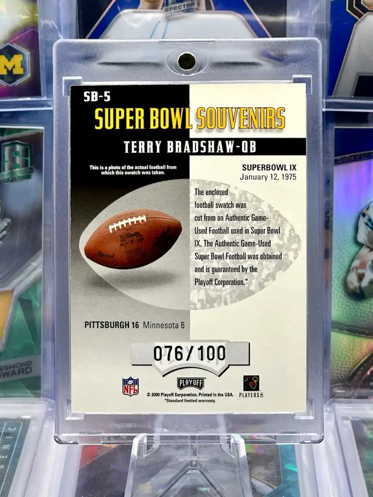 Terry Bradshaw 2000 Playoff SUPER BOWL GAME USED Football Leather Patch Pittsburgh Steelers