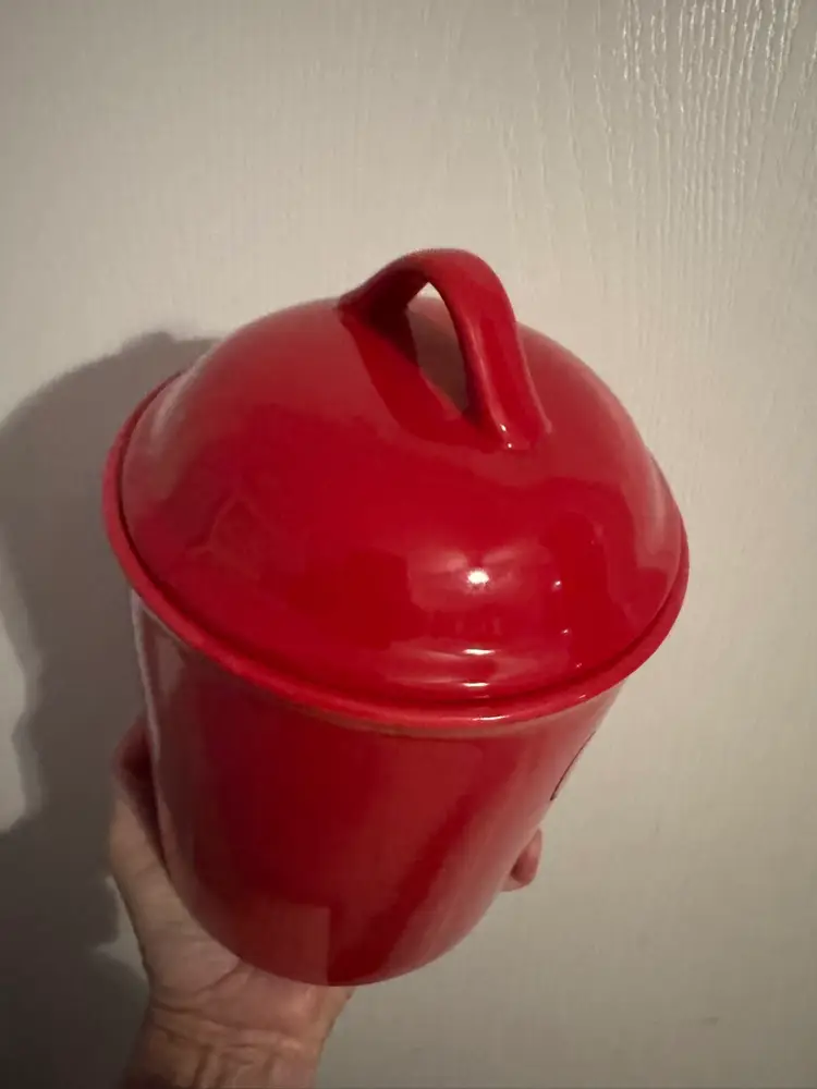 Sleigh Bells Bistro Red Cookie Jar 8”