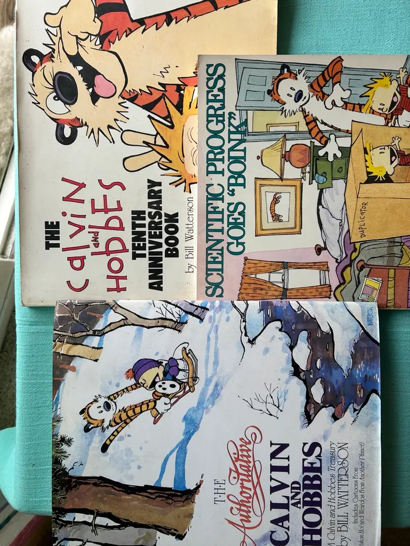 Calvin and Hobbes x3 Books Tenth Anniversary Book, Authoritative, Scientific Progress Goes “Boink”