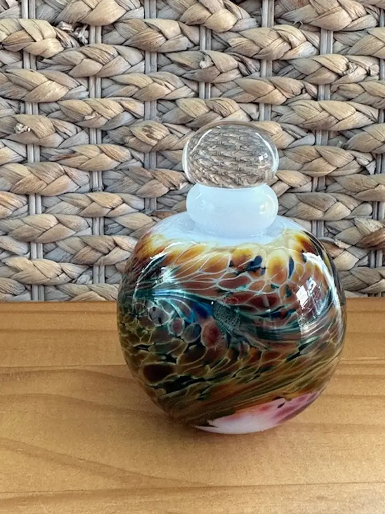 Vintage 1988 MAYTUM Studio Art Glass Perfume Bottle Multicolor w/ Clear Stopper