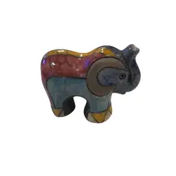 Vintage South African Raku Elephant Multi Color Hand Crafted Pottery Signed 5.5”
