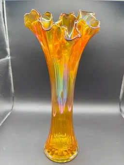 Marigold Carnival Glass Ruffled Swung Vase