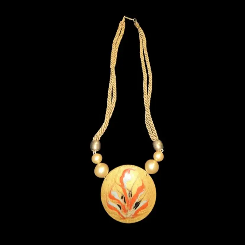 SALE! 25% Off! Wood and enameled Metal pendant necklace