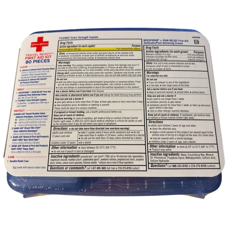 Band-Aid Travel Portable Emergency First Aid Kit for Minor Wound Care W /80 Pcs