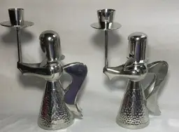 Banka Tinwerks, angel candle holders, silver tone, approx. 7.5" Indonesia