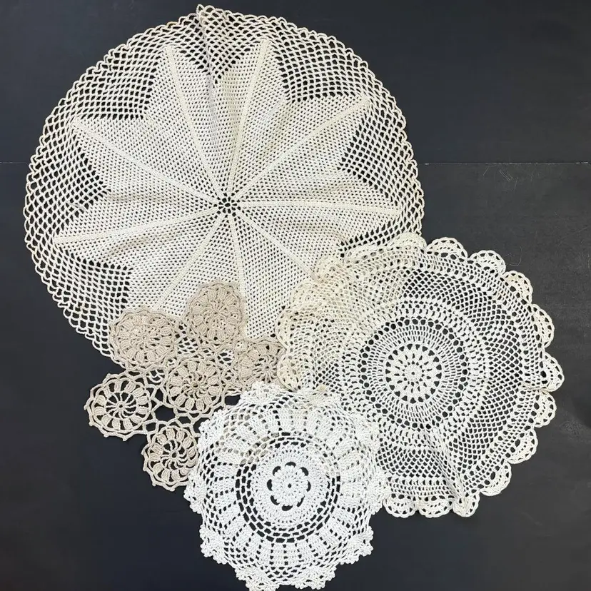 4 Handmade Crochet Lace Doilies Crafts Wedding Shabby Décor Vintage