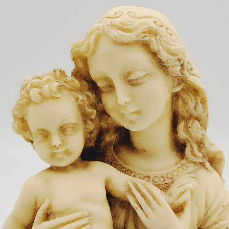 #01 Virgin Mother Mary and Baby Jesus Statue Figurine Mounted on Black Marble Italy?