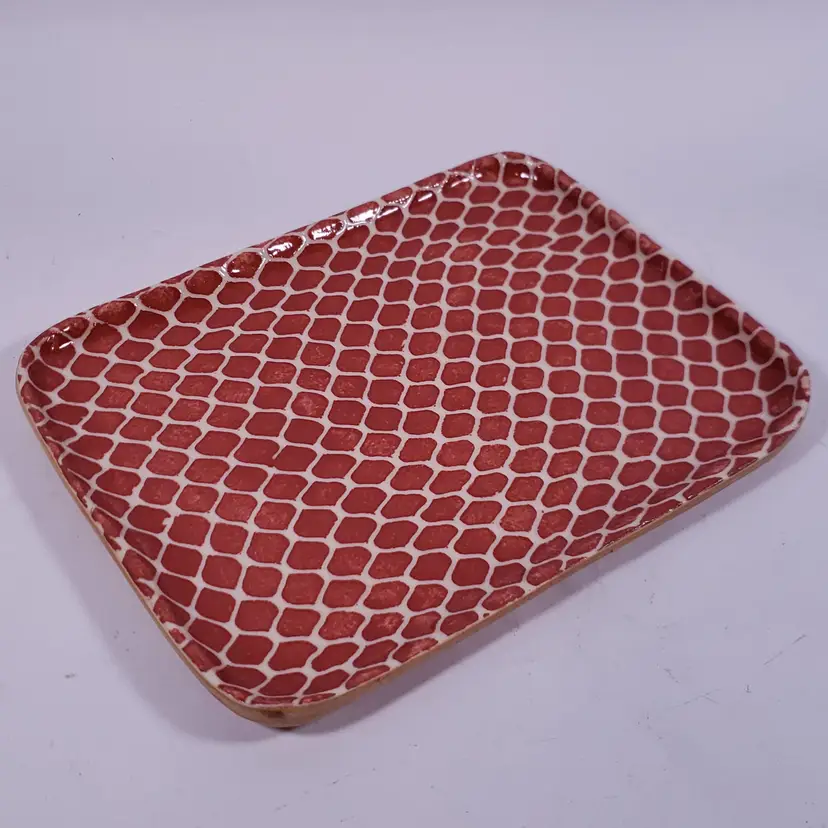 Signed ELLEN EVANS Terrafirma Studio Taj Poppy Decorative Tidbit SERVING TRAY