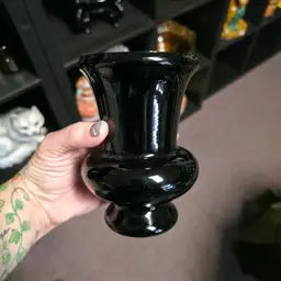 Vintage Black Amethyst Glass Pedestal Vase 7" MCMVintage Black Amethyst Glass Pedestal Vase 7" MCM