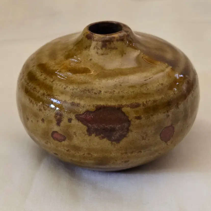 Art Pottery Vase Vandor Imports San Francisco Miniature 1⅞" Tall Brown Glaze Vintage