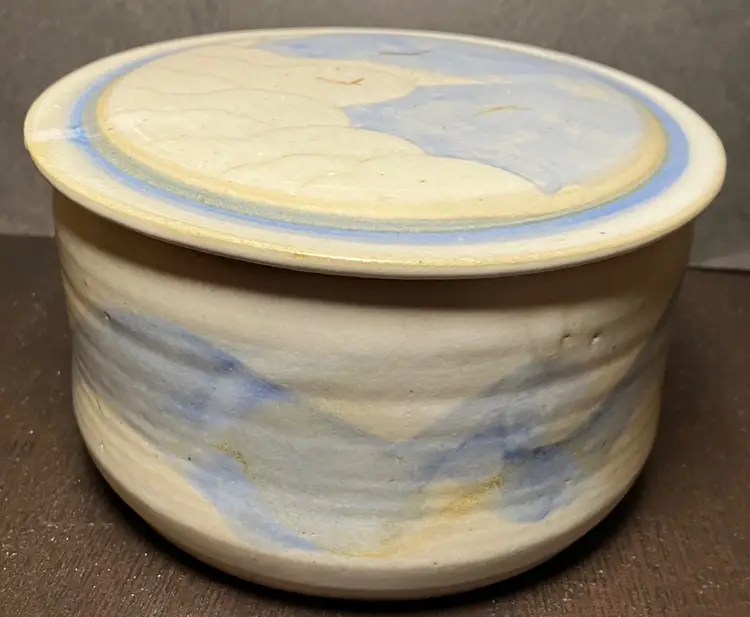 Studio Pottery Blue Lidded Box or Casserole Covered Dish Nautical Brad Kato