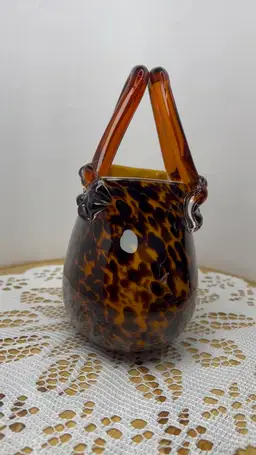 Vintage Murano-Style Hand Blown Tortoise Shell/Cheetah Art Glass Purse Handbag